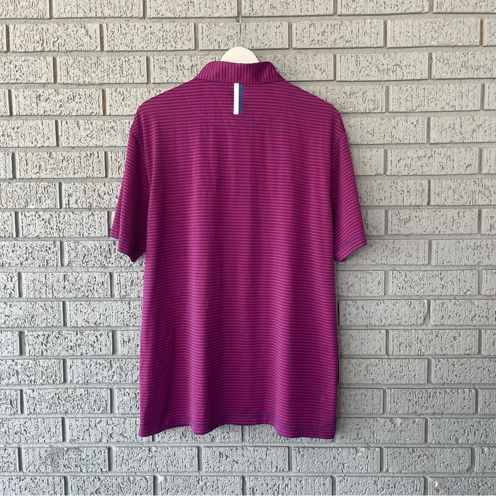 Rhoback The Birdie Stripe Performance Polo in Cardinal Red/Fleet Navy Size Large - Picture 5 of 6